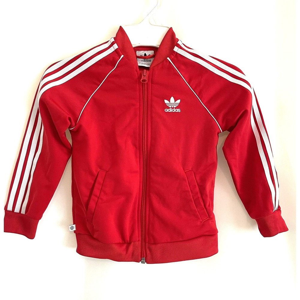 Adidas Zipper Kids Track Jacket 3T Red White Basketball baseball Soccer 3 stripe